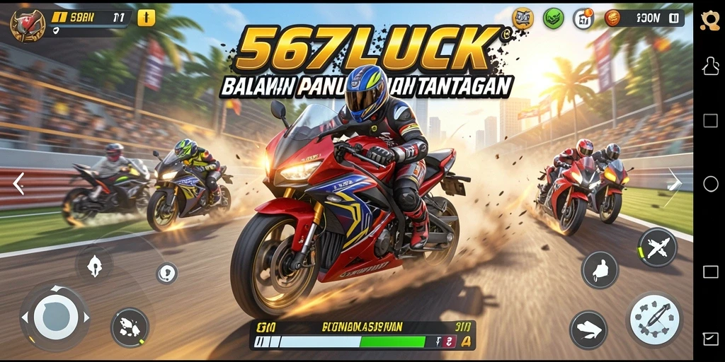 Screenshot 567LUCK menunjukkan balapan motor yang mendebarkan dan intens.