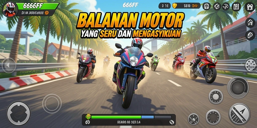 Screenshot gameplay 666FF menampilkan aksi balapan motor yang mendebarkan.