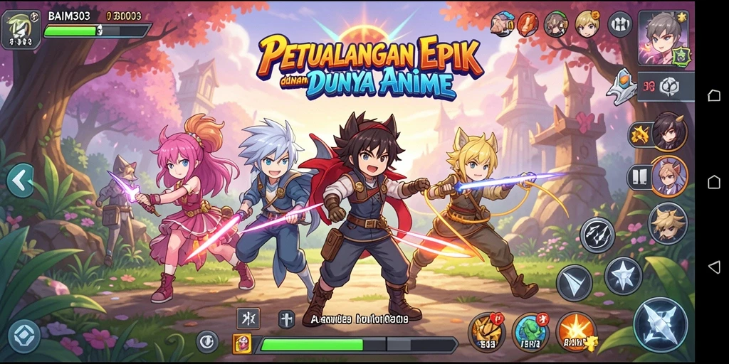 Tangkapan layar BAIM303 menampilkan pertempuran seru dalam dunia anime.