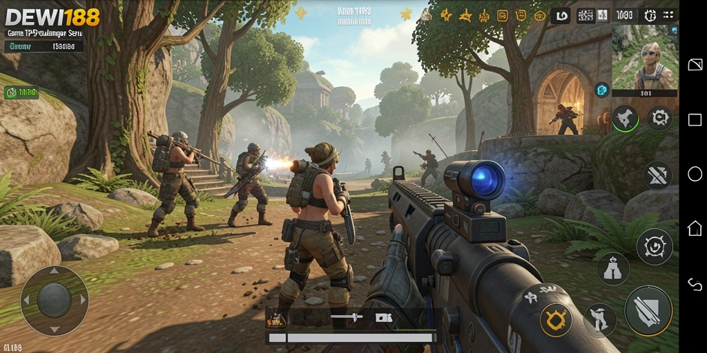 Tampilan gameplay seru DEWI188 dalam aksi TPS.