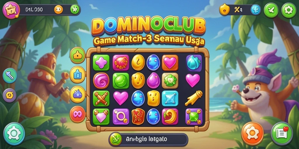 Tampilan gameplay seru di DOMINOCLUB dengan elemen Match-3 yang berwarna-warni.