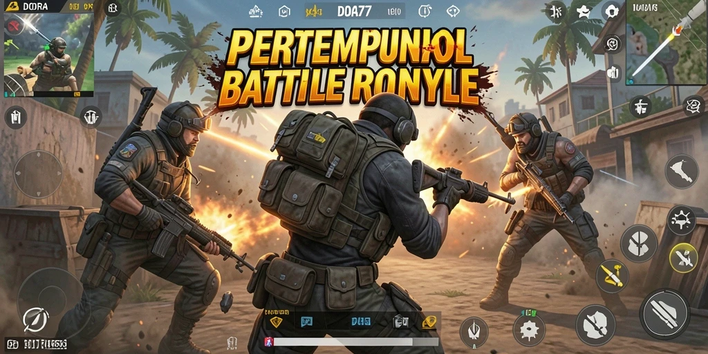 Tangkapan layar gameplay DORA77 yang menampilkan aksi seru pertempuran Battle Royale.