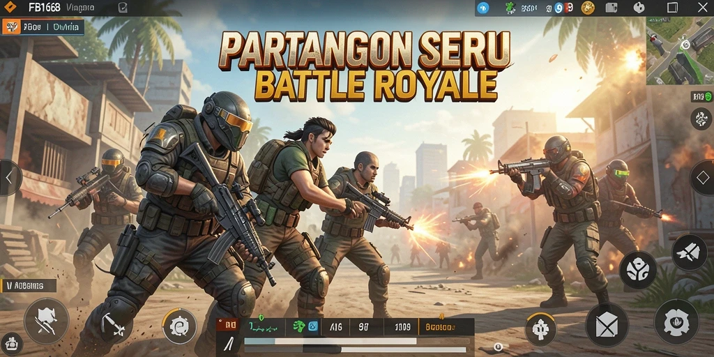 Tampilan seru dari gameplay FB168 dengan aksi Battle Royale yang mendebarkan.