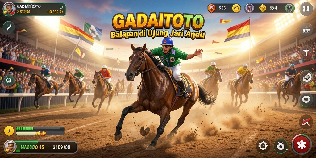 Tampilan gameplay GADAITOTO dengan balapan seru di lintasan.