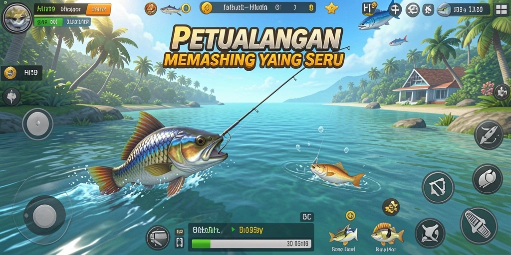 Screenshot gameplay HIT9 menampilkan suasana memancing yang mendebarkan.