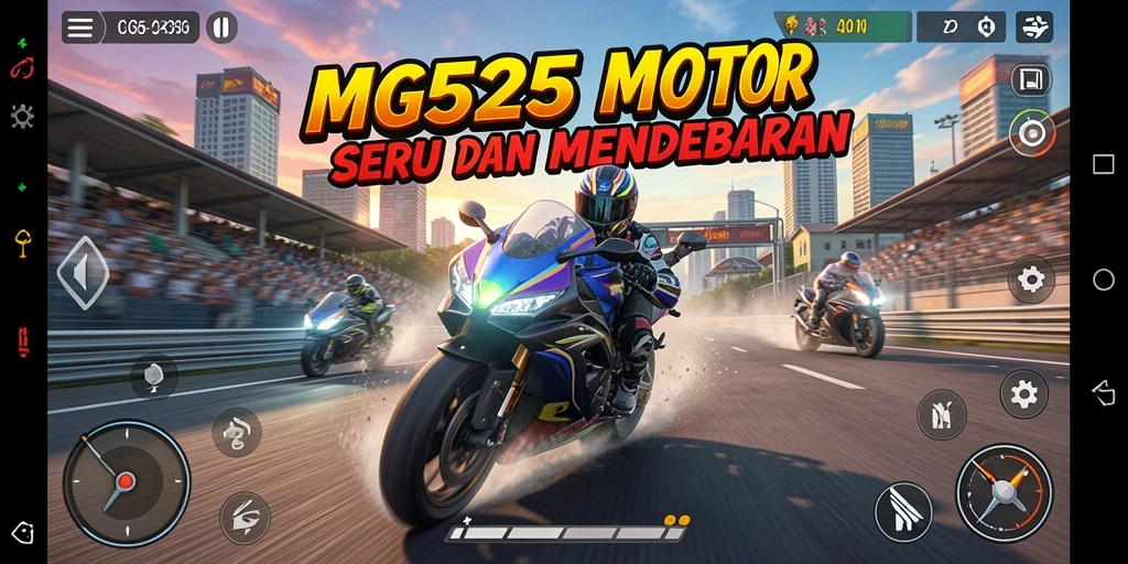 Screenshot MG525 menampilkan balapan motor yang seru di trek menantang.
