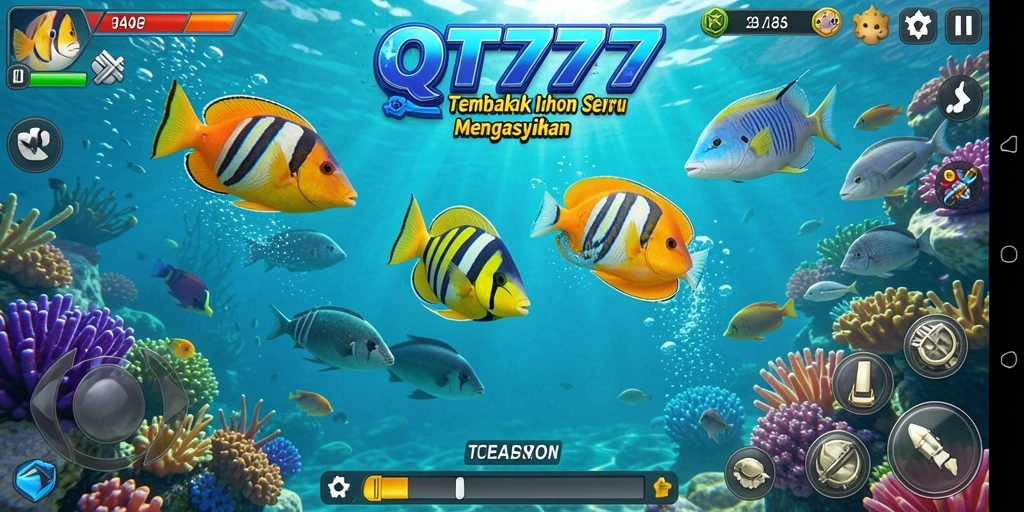 Gameplay QT777 yang seru dengan berbagai ikan untuk ditembak.