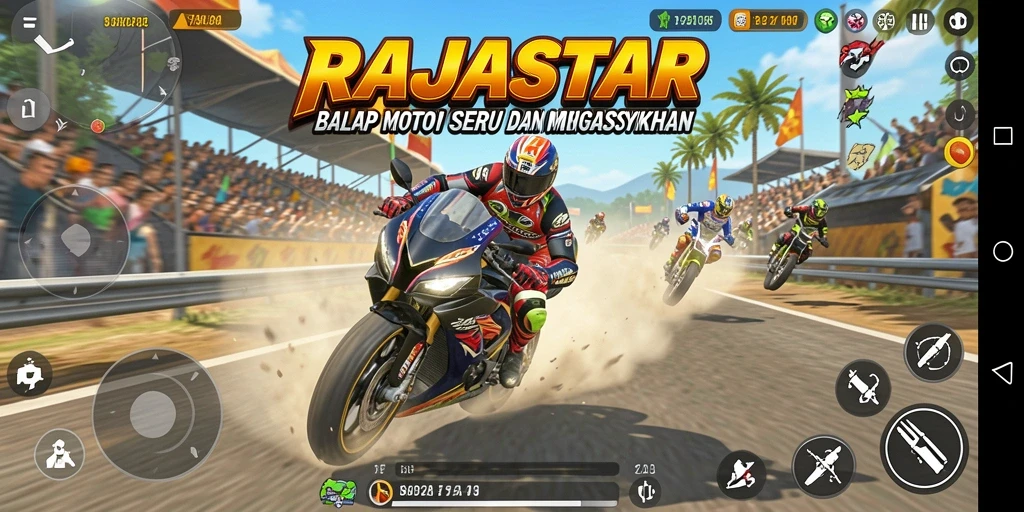 Tampilan gameplay seru dalam balap motor RAJASTAR.