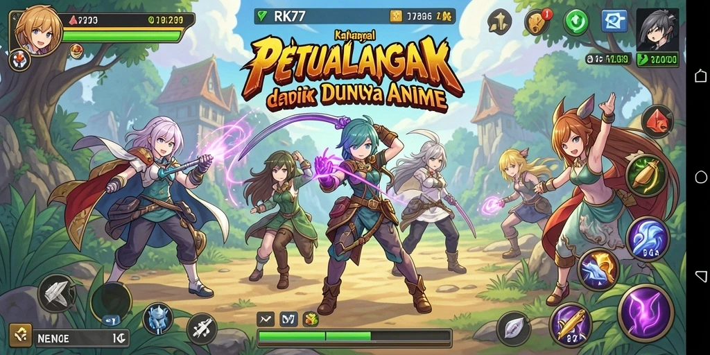 Tampilan gameplay RK77 yang memukau dan penuh aksi anime.