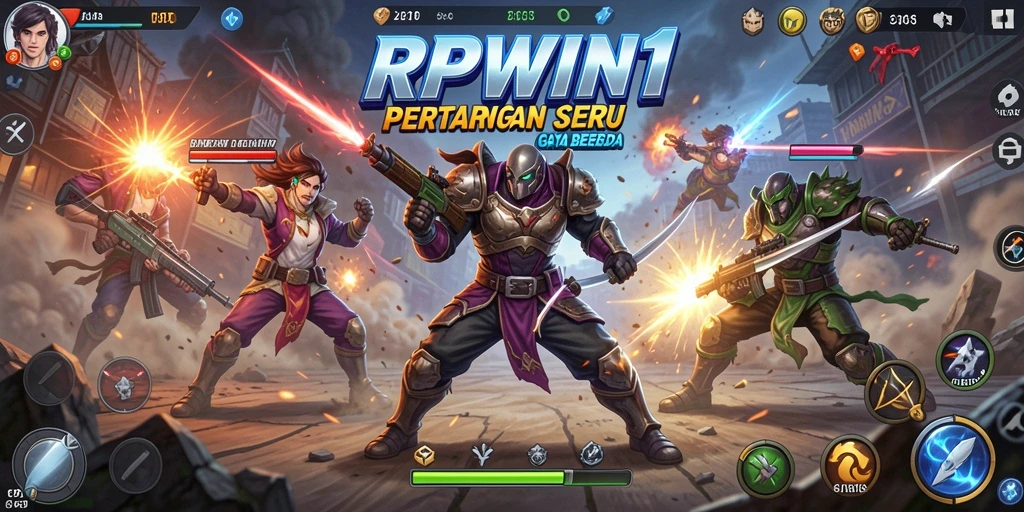 Screenshot utama RPWIN1 menampilkan pertarungan seru dan aksi dinamis.